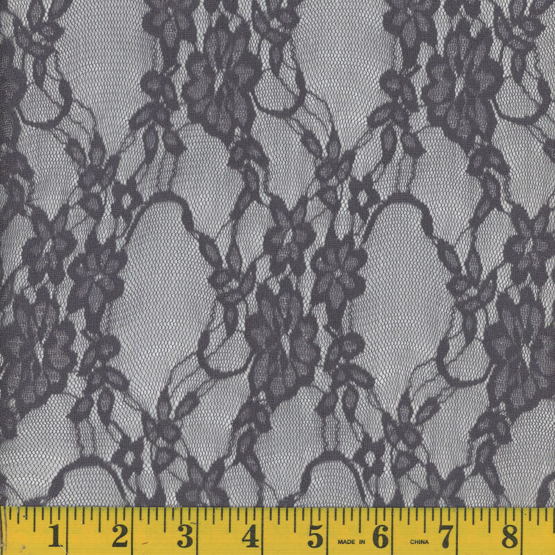 Charcoal Gray Floral Stretch Lace Fabric