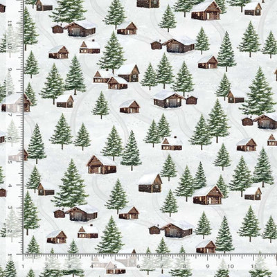 Timeless Treasures Winter Wonderland Winter Cabin Scenic Quilting Cotton Fabric- Multi