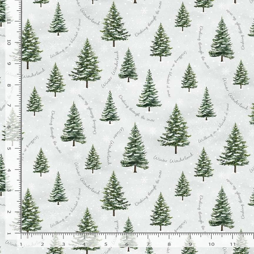 Timeless Treasures Winter Wonderland Trees With Winter Scripts Quilting Cotton Fabric- Tree
