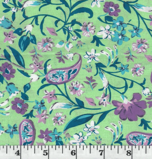 Kalia Mint Paisley Floral Poly Cotton Fabric