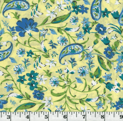 Kalia Yellow Paisley Floral Poly Cotton Fabric