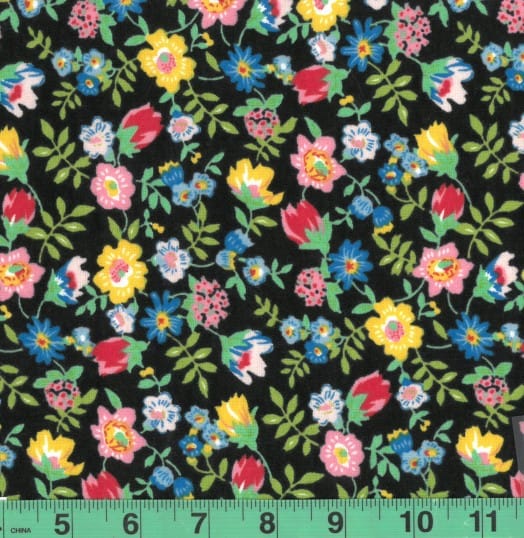 Lauderdale Black Floral Flannel Fabric