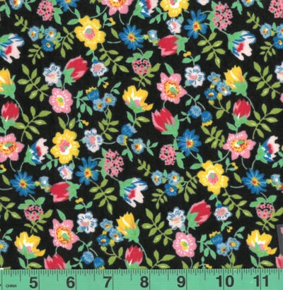 Lauderdale Black Floral Flannel Fabric