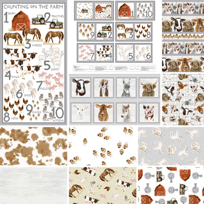 Blank Quilting Little Seedlings Farm Counting Panel Quilting Cotton Fabric- White