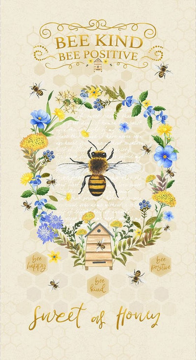 Timeless Treasures Bee Kind 24" Panel Quilting Cotton Fabric- Beige