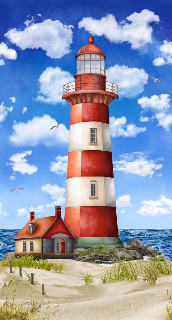 Timeless Treasures Beacon of Light Lighthouse Panel 24"  Quilting Cotton Fabric- Multi