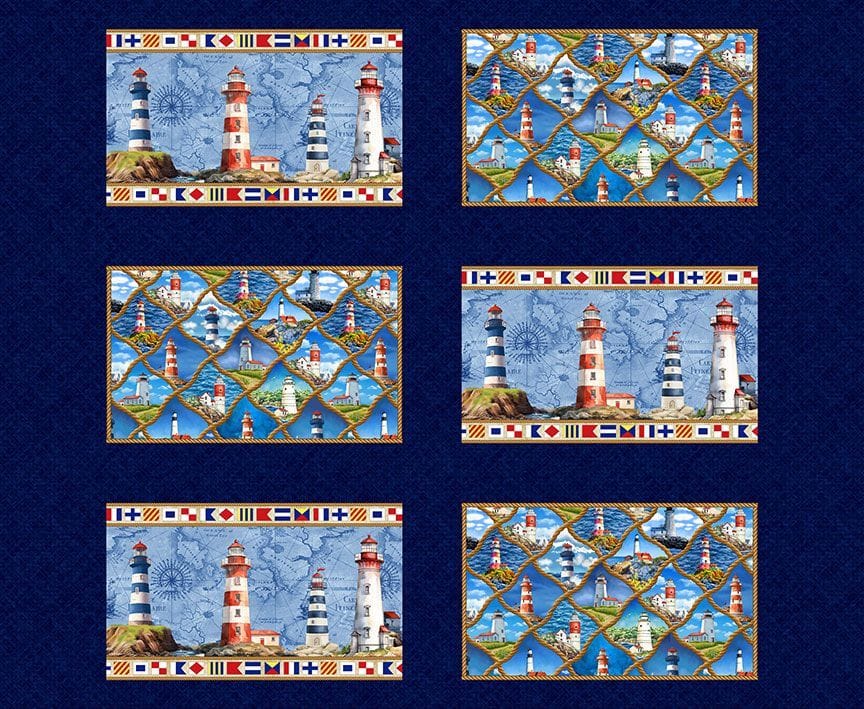 Timeless Treasures Beacon of Light Lighthouse Placemat Panel 36" Quilting Cotton Fabric- Nautical