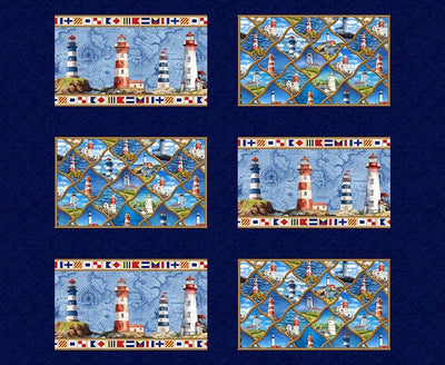 Timeless Treasures Beacon of Light Lighthouse Placemat Panel 36" Quilting Cotton Fabric- Nautical