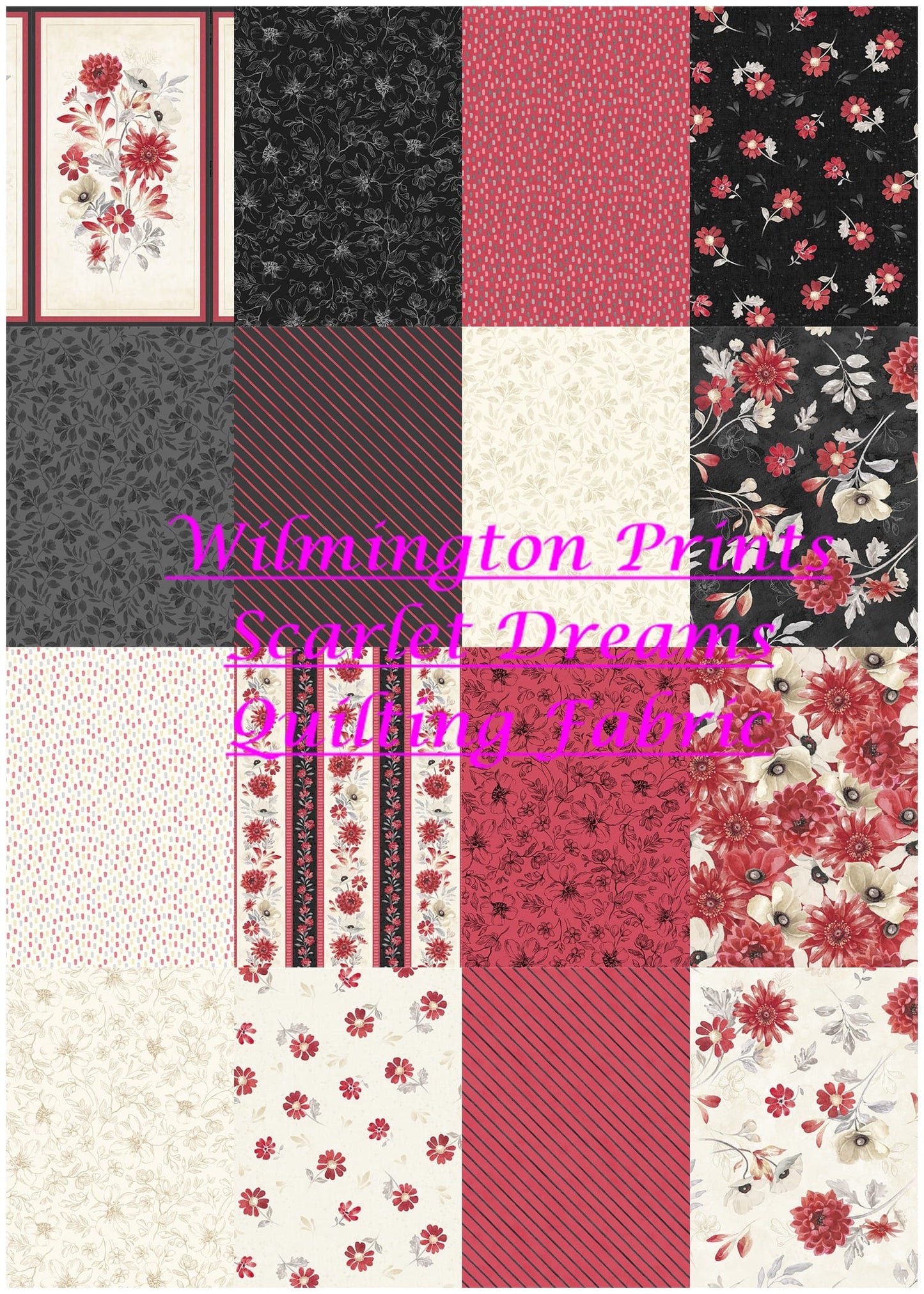 Wilmington Prints Scarlet Dreams Large Floral Toss Quilting Cotton Fabric- Black