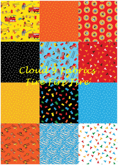 Organic Cloud 9 Fabrics Fire Fire Fire Caution Organic Quilting Cotton Fabric- Yellow