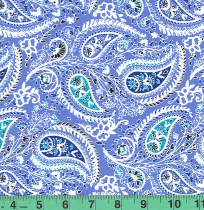 Perone Perriwinkle Paisley Easycare Poly Cotton Fabric