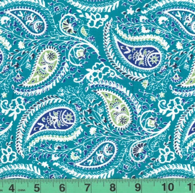 Perone Turquoise Paisley Easycare Poly Cotton Fabric