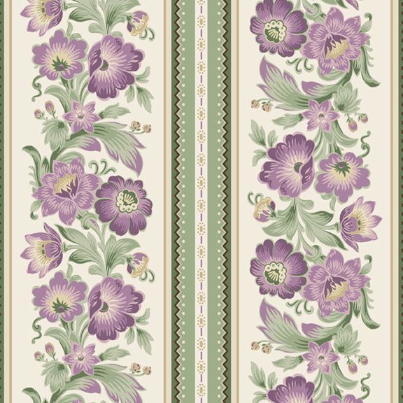 Marcus Fabrics Vivienne Floral Stripe Quilting Cotton Fabric- Cream