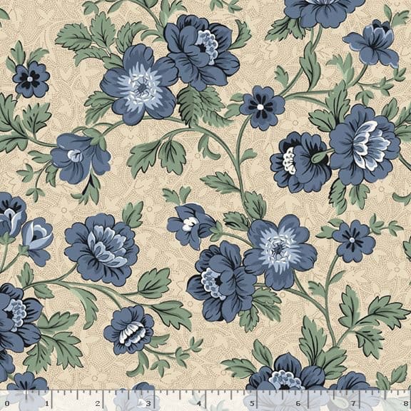 Marcus Fabrics Grace Elizabeth Large Floral Quilting Cotton Fabric- Blue