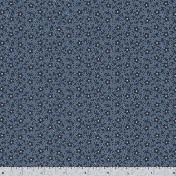 Marcus Fabrics Grace Elizabeth Flower Scroll Quilting Cotton Fabric- Blue