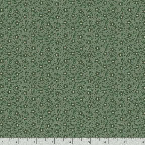 Marcus Fabrics Grace Elizabeth Flower Scroll Quilting Cotton Fabric- Green