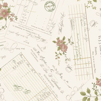 Marcus Fabrics First Blush Bookbinder Receipts Quilting Cotton Fabric- Cream
