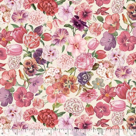 Marcus Fabrics Cottage Lace Tossed Flowers Quilting Cotton Fabric- Multi