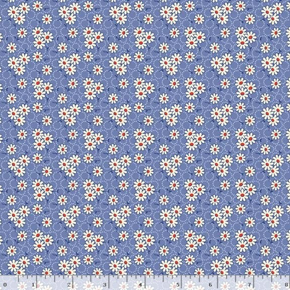 Marcus Fabrics Aunt Grace Goes Scrappy Daisy Quilting Cotton Fabric- Blue