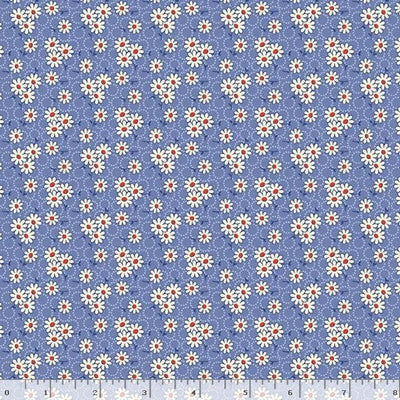 Marcus Fabrics Aunt Grace Goes Scrappy Daisy Quilting Cotton Fabric- Blue