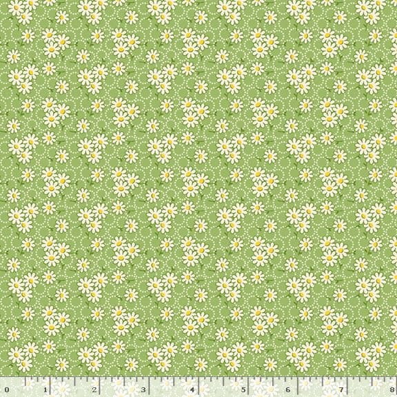 Marcus Fabrics Aunt Grace Goes Scrappy Daisy Quilting Cotton Fabric- Green