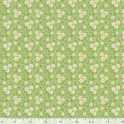 Marcus Fabrics Aunt Grace Goes Scrappy Daisy Quilting Cotton Fabric- Green
