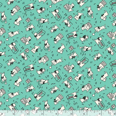Marcus Fabrics Aunt Grace Goes Scrappy Cat Quilting Cotton Fabric- Aqua