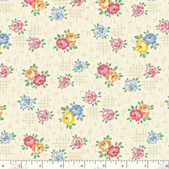 Marcus Fabrics Aunt Grace Goes Scrappy Roses 108" Quilt Backing- Cream