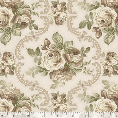 Marcus Fabrics Lavender & Lace Rose Medallion Quilting Cotton Fabric- Cream