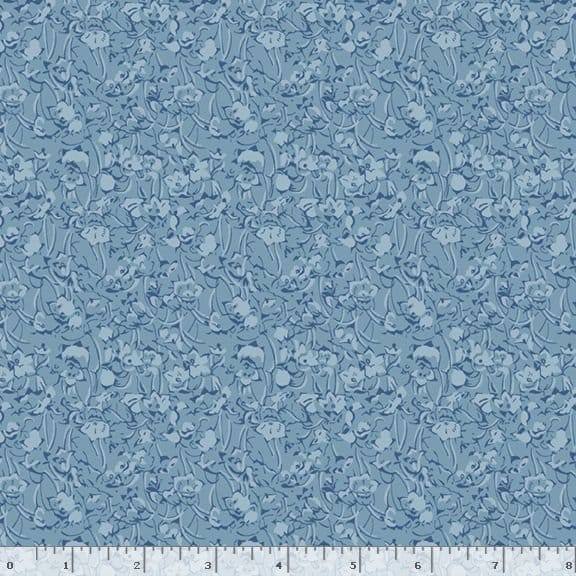 Marcus Fabrics Middleboro Road Painterly Flower Quilting Cotton Fabric- Blue