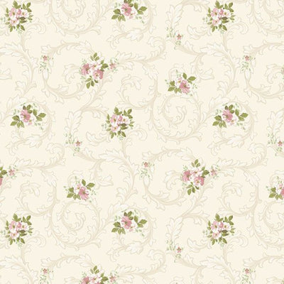 Marcus Fabrics Just Rosy Floral Scroll Quilting Cotton Fabric- Cream