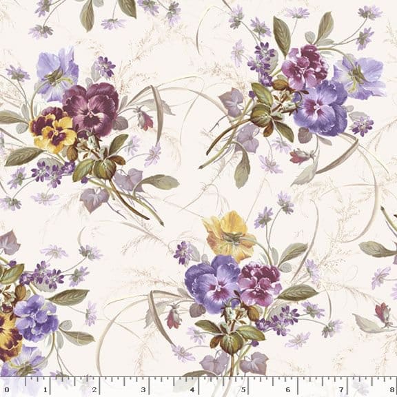 Marcus Fabrics Dandy Pansies Spring Beauties Quilting Cotton Fabric- Cream