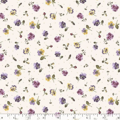 Marcus Fabrics Dandy Pansies Tossed Pansies Quilting Cotton Fabric- Cream