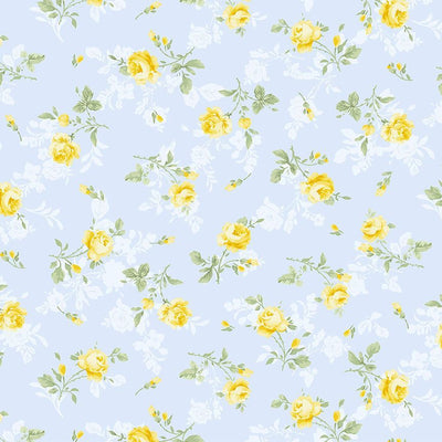 Timeless Treasures Cottage Charm Tossed Antique Rose Quilting Cotton Fabric- Sky