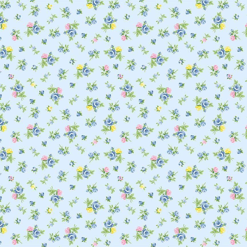Timeless Treasures Cottage Charm Tossed Tiny Rose Quilting Cotton Fabric- Blue