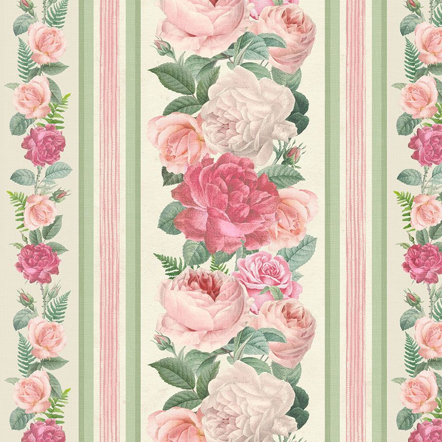 Timeless Treasures Jardin Rose Jardin 11" Stripe Quilting Cotton Fabric- Cream