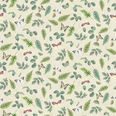 Timeless Treasures Jardin Tossed Leaves and Butterflies Quilting Cotton Fabric- Cream