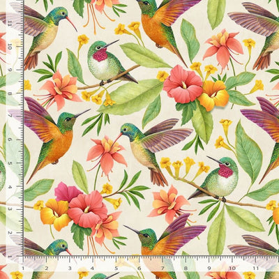 Timeless Treasures Paradise Humming Bird & Tropical Florals Quilting Cotton Fabric- Multi