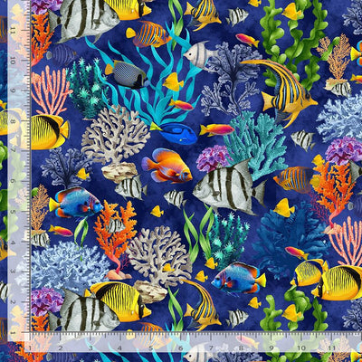 Timeless Treasures Ocean Coral Reef Life Quilting Cotton Fabric- Blue