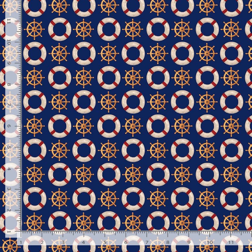Timeless Treasures Beacon of Light Ship Wheel & Life Preserver Quilting Cotton Fabric- Navy