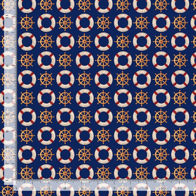 Timeless Treasures Beacon of Light Ship Wheel & Life Preserver Quilting Cotton Fabric- Navy
