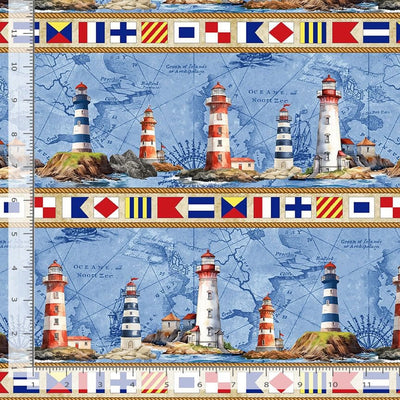 Timeless Treasures Beacon of Light Lighthouse 11" Stripes Quilting Cotton Fabric- Nautical
