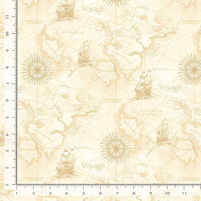 Timeless Treasures Beacon of Light Sea Map Quilting Cotton Fabric- Natural