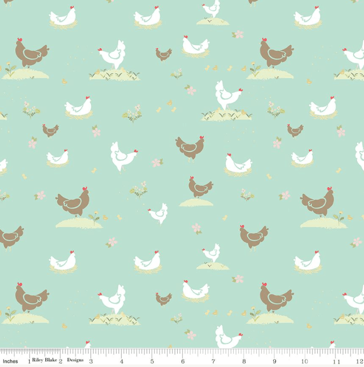 Riley Blake Clover Farm Chickens Quilting Cotton Fabric- Mint