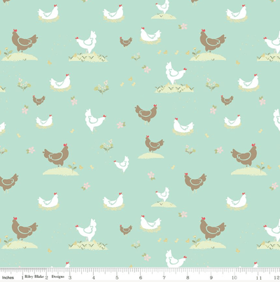 Riley Blake Clover Farm Chickens Quilting Cotton Fabric- Mint