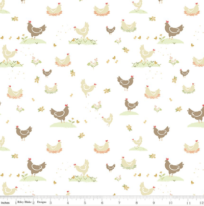 Riley Blake Clover Farm Chickens Quilting Cotton Fabric- White