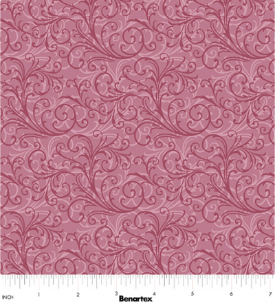 Benartex Camellia Double Scroll Quilting Cotton Fabric- Medium Pink
