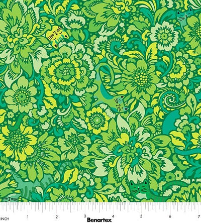 Benartex Cheeto's World Elegant Kitties Quilting Cotton Fabric- Grass