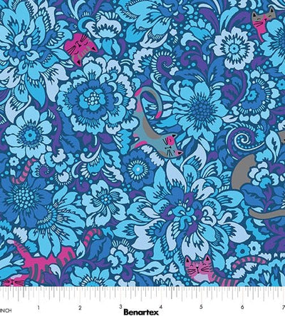 Benartex Cheeto's World Elegant Kitties Quilting Cotton Fabric- Blue