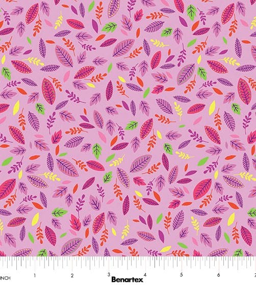 Benartex Cheeto's World Scattered Leaves Quilting Cotton Fabric- Pink